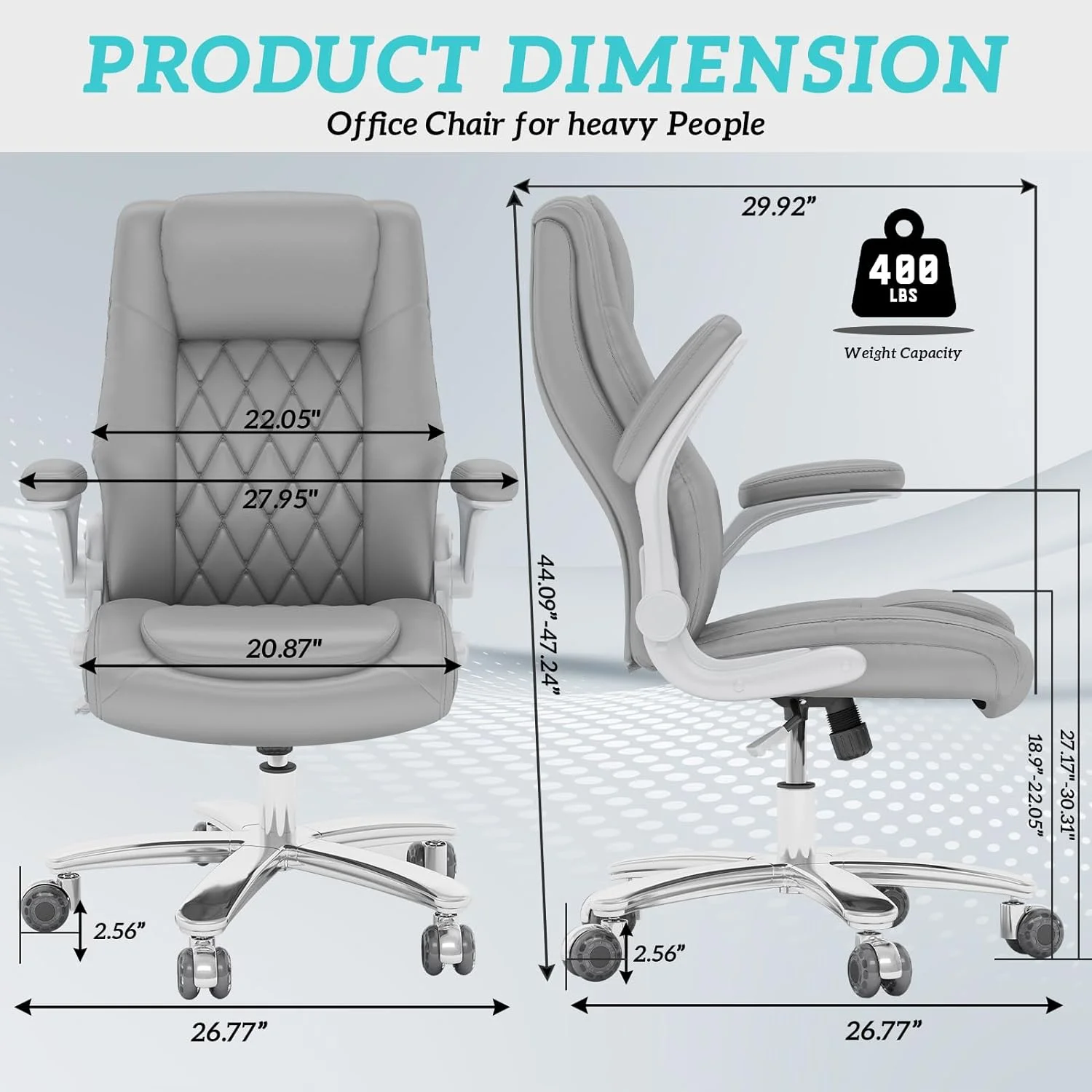 Solfway Big and Tall Office Chair 400LBS, High Back Black Leather Executive Office Chair, Computer Desk Chair with Adjustable Flip-up Arms, Wheels and Lumbar Support