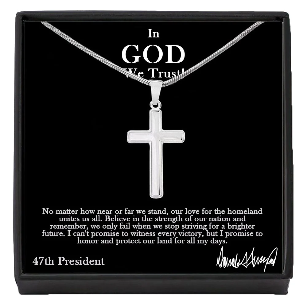 Sterling Silver 47th President “In God We Trust” Cross Necklace