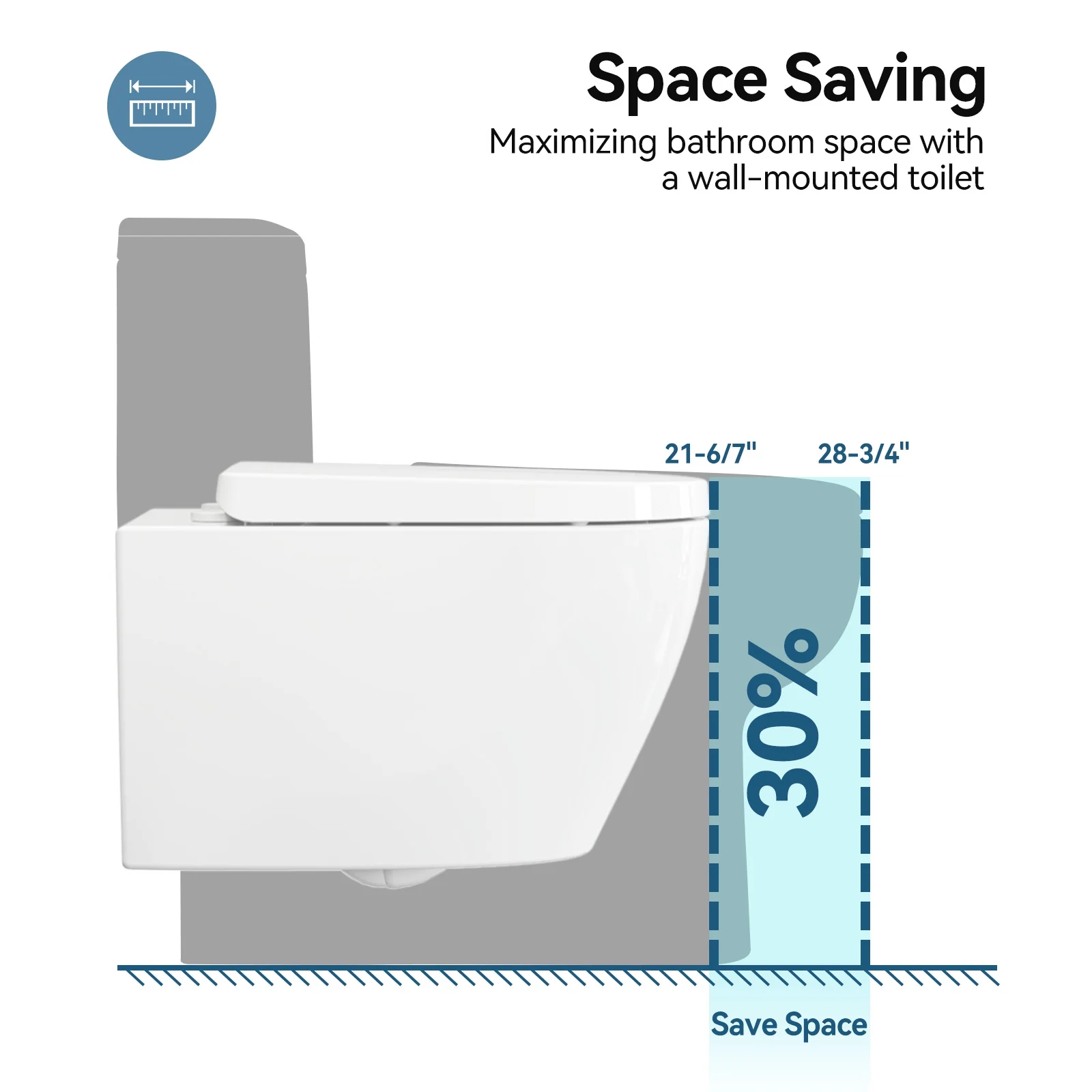 HOROW Wall Hung Toilet,with Soft Closing Seat,Round Floating Bowl, Rear Outlet Space Saving,White