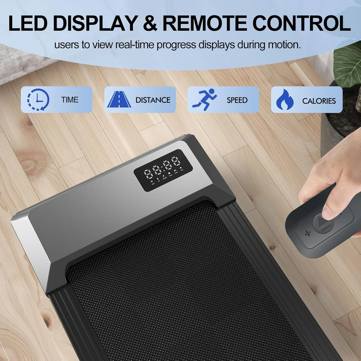 YDZJY 250lb Walking Pad, 0.6-2.5 mph Speed Range 1.2HP Quite Under Desk Treadmill, 2 in 1 Treadmill for Home/Office Exercise with Remote Control, Portable Treadmill with LED Display(Black)