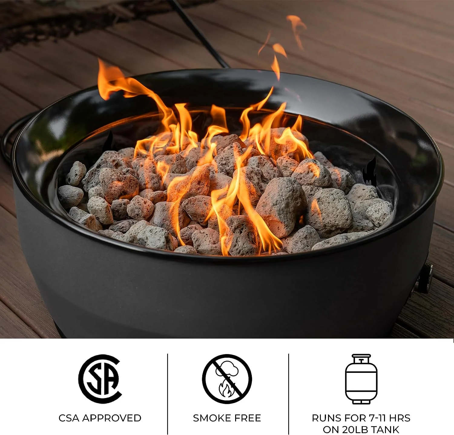 Outland Living Large Outdoor Propane Gas Fire Pit for Outside, 60,000 BTU/h, 24 inch with Lid - Modern Lake Country 800 Fire Bowl Firepit for Patio, Graphite Gray