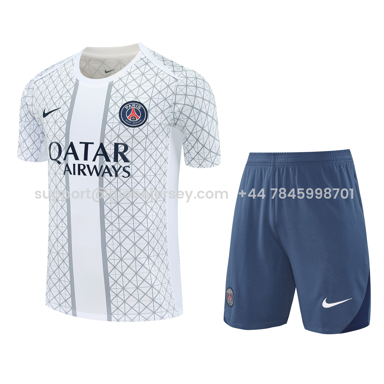 Paris Saint-Germain PSG 25-26 Short-Sleeve Training Set - White Top & Deep Blue Shorts