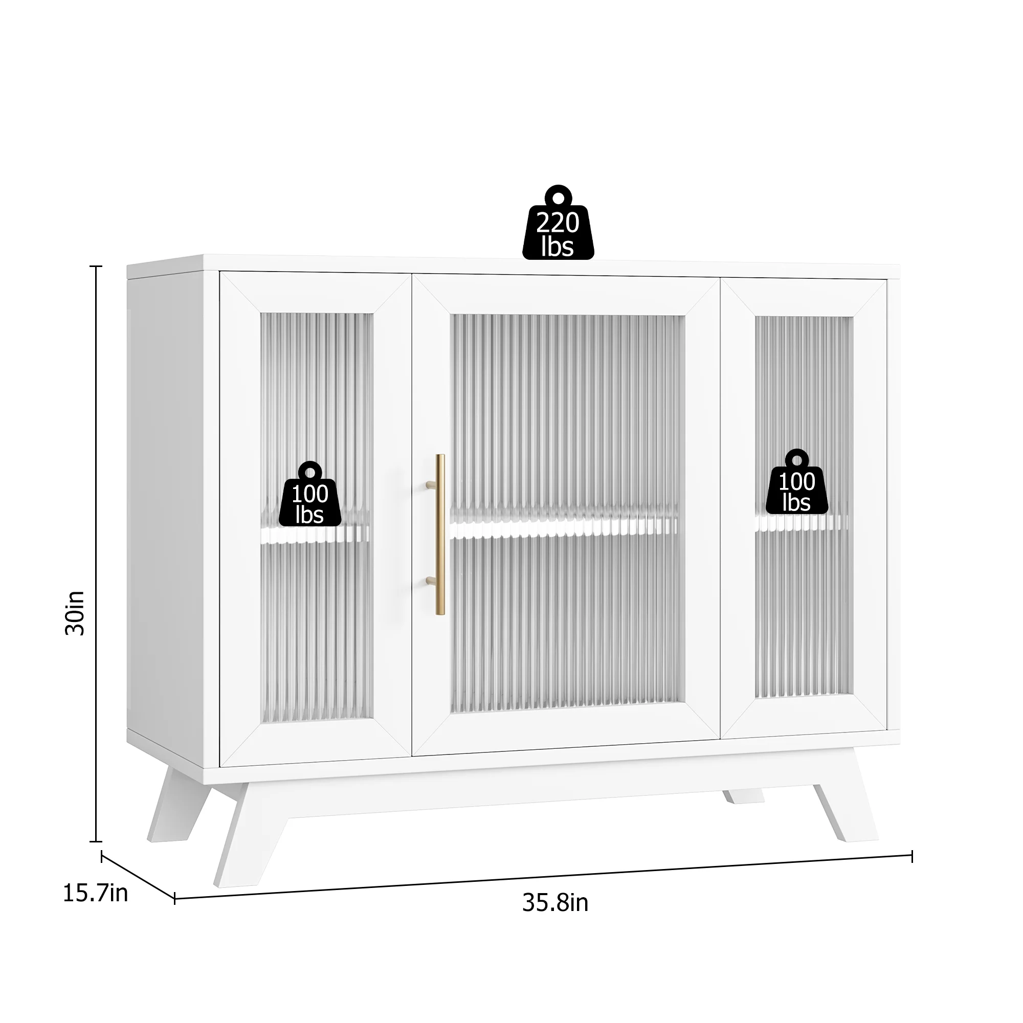 Modern Sideboard Buffet Cabinet with Fluted Glass Doors, 36'' Storage Cabinet with Adjustable Shelf, Wooden Coffee Cabinet, Accent Cabinet for Kitchen, Living Room