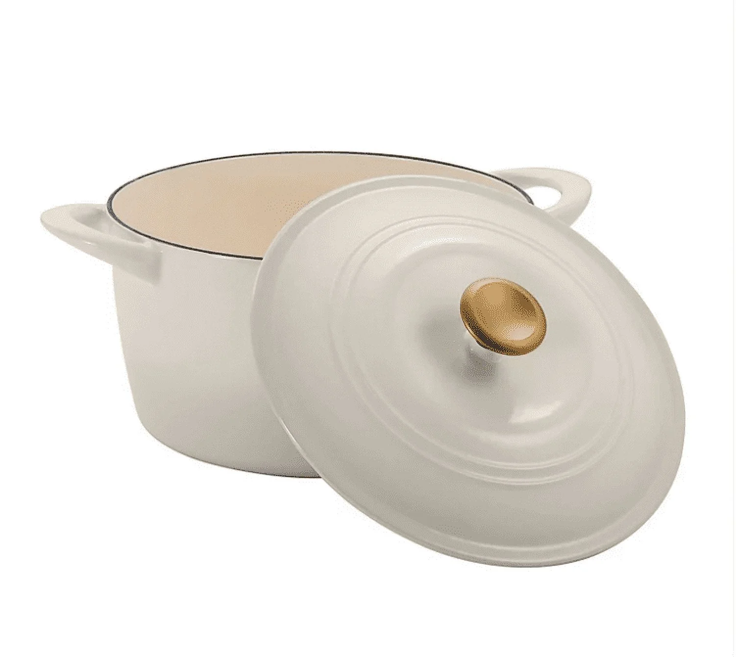 Tramontina 7 Quart Enameled Cast Iron Round Dutch Oven, Latte/Gold Knob