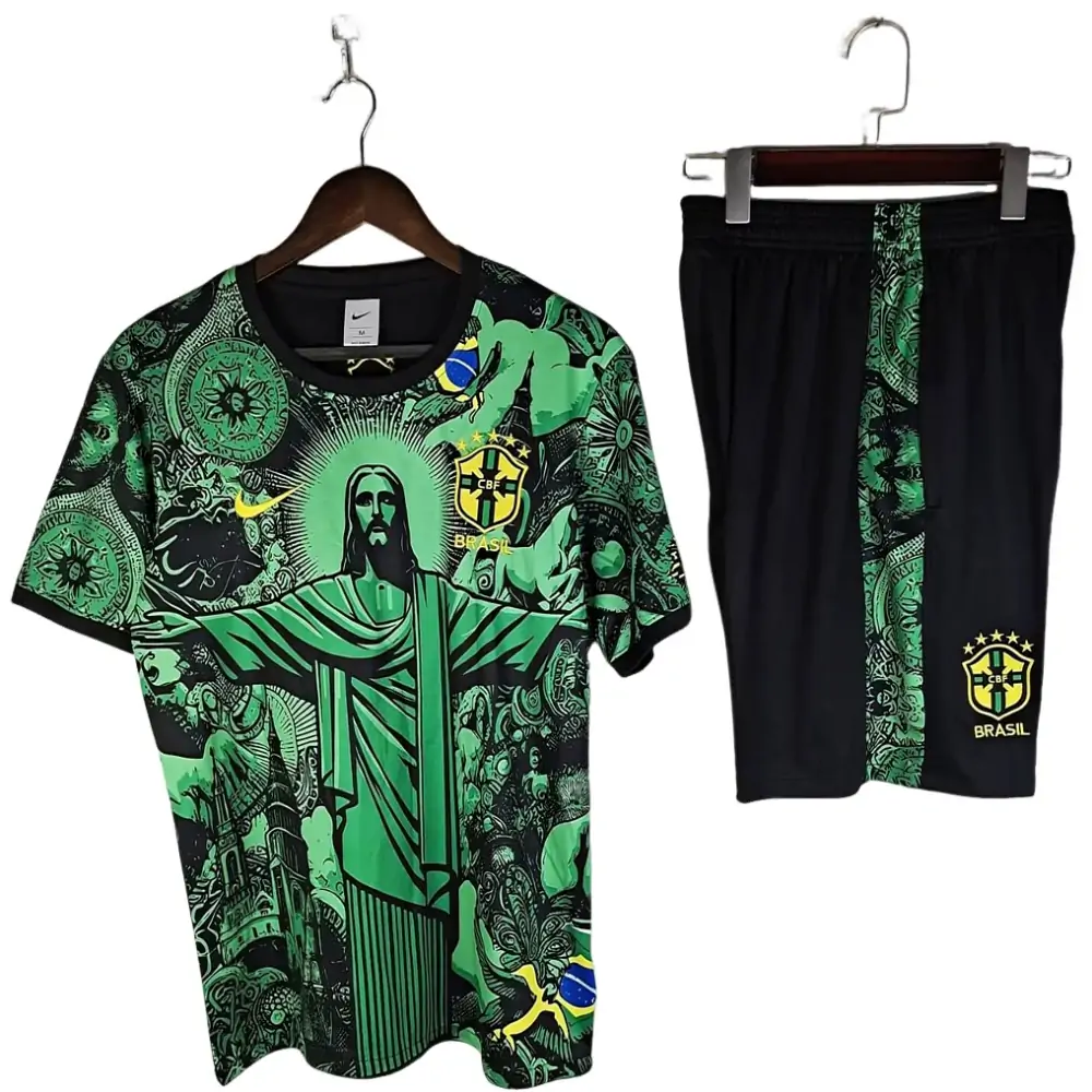 2025-26 Brazilian children's short-sleeved training suit green