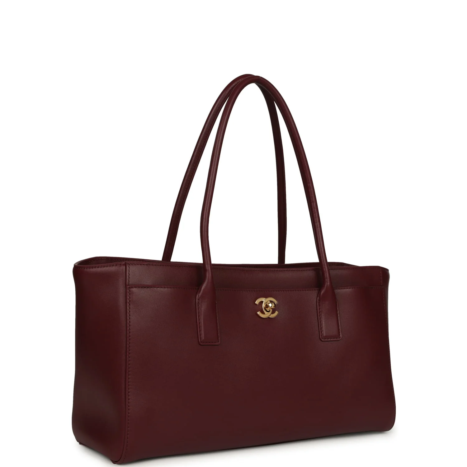 Small Cerf Shopping Bag Burgundy Calfskin Gold Hardware