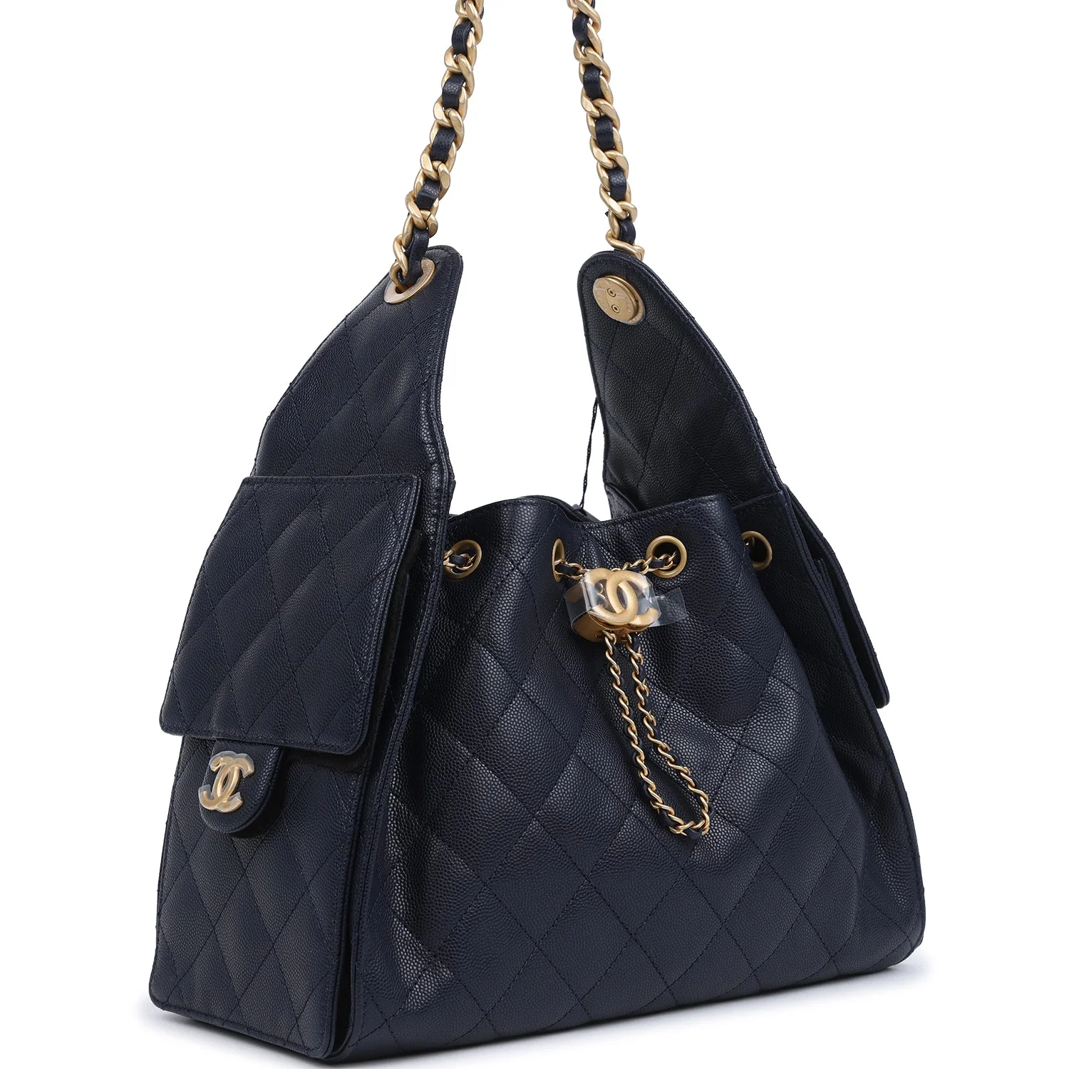 Small 25 Hobo Bag Dark Navy Caviar Antique Gold Hardware