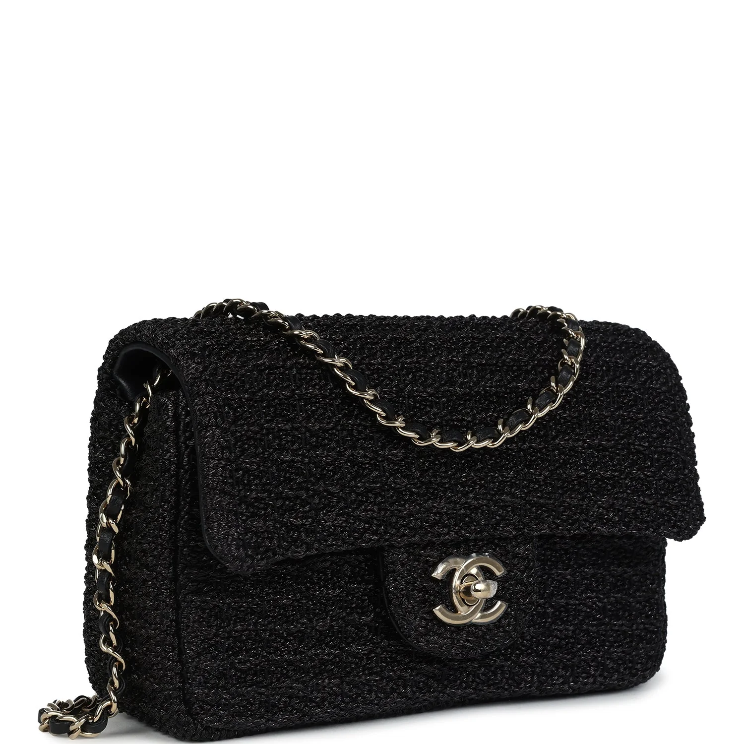 Mini Summer Nights Flap Bag Black Woven Patent Leather Light Gold Hardware