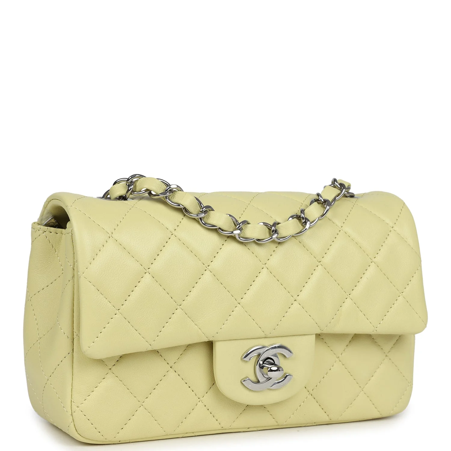 Mini Rectangular Flap Lime Lambskin Silver Hardware