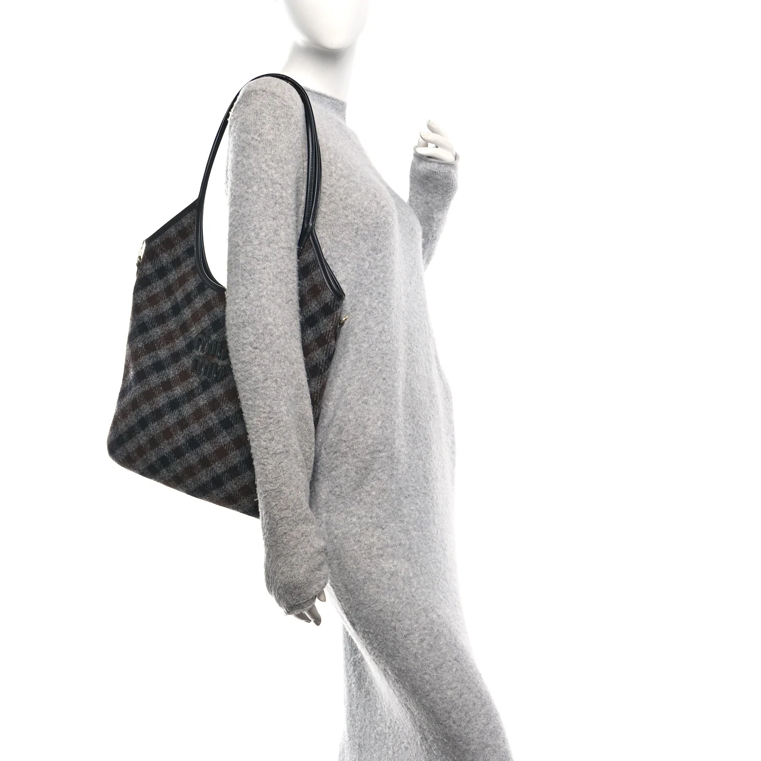 Wool Nappa Plaid Ivy Bag Slate Gray Cocoa Brown