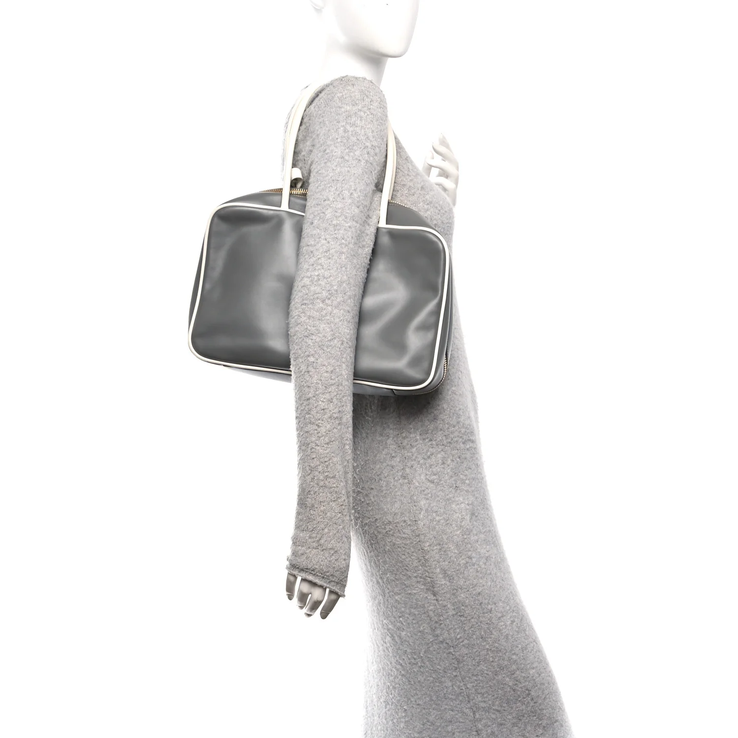 Soft Calf Softy Contrast Large Beau Top Handle Bag Marmo White