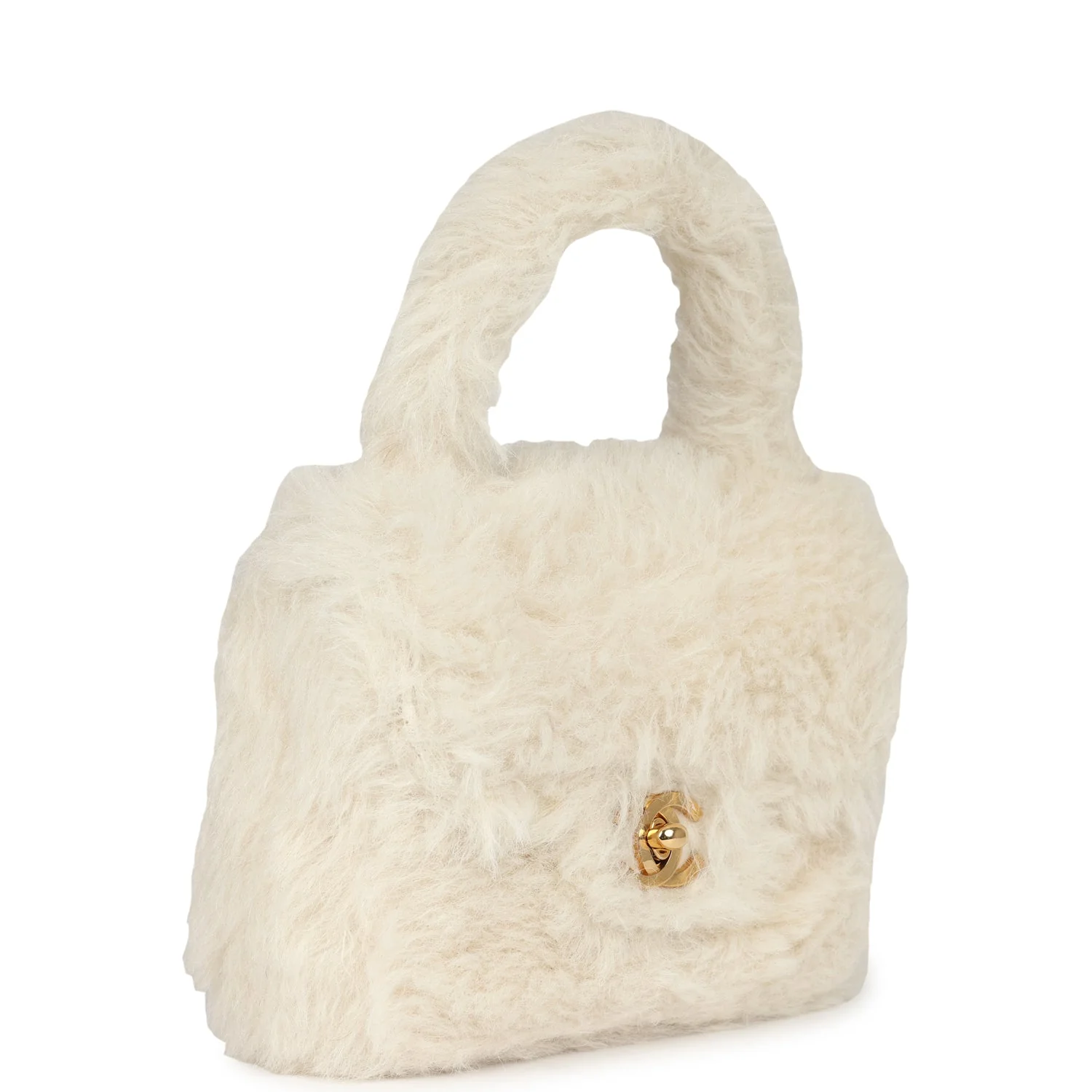Vintage  Micro Kelly Child White Rabbit Fur Gold Hardware