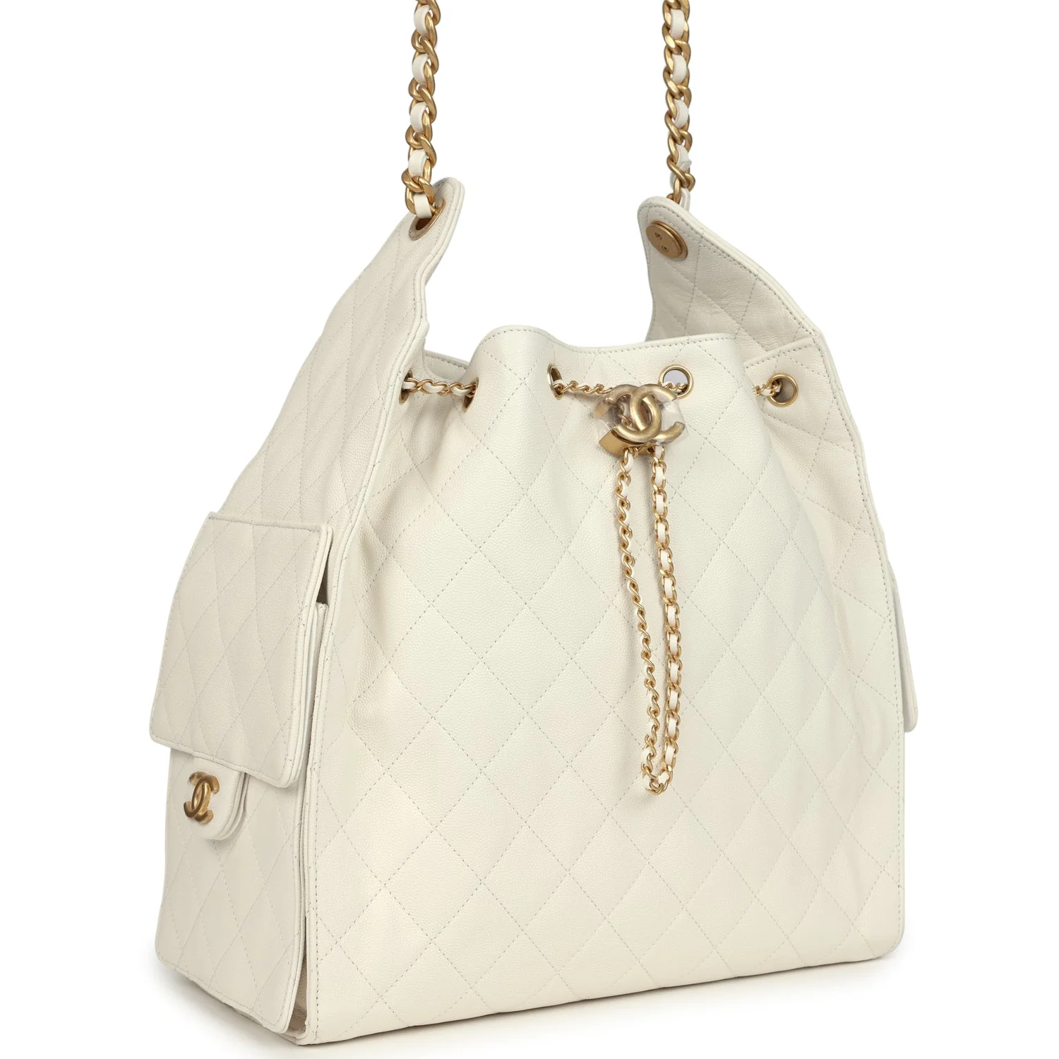 Medium 25 Hobo Bag White Caviar Antique Gold Hardware