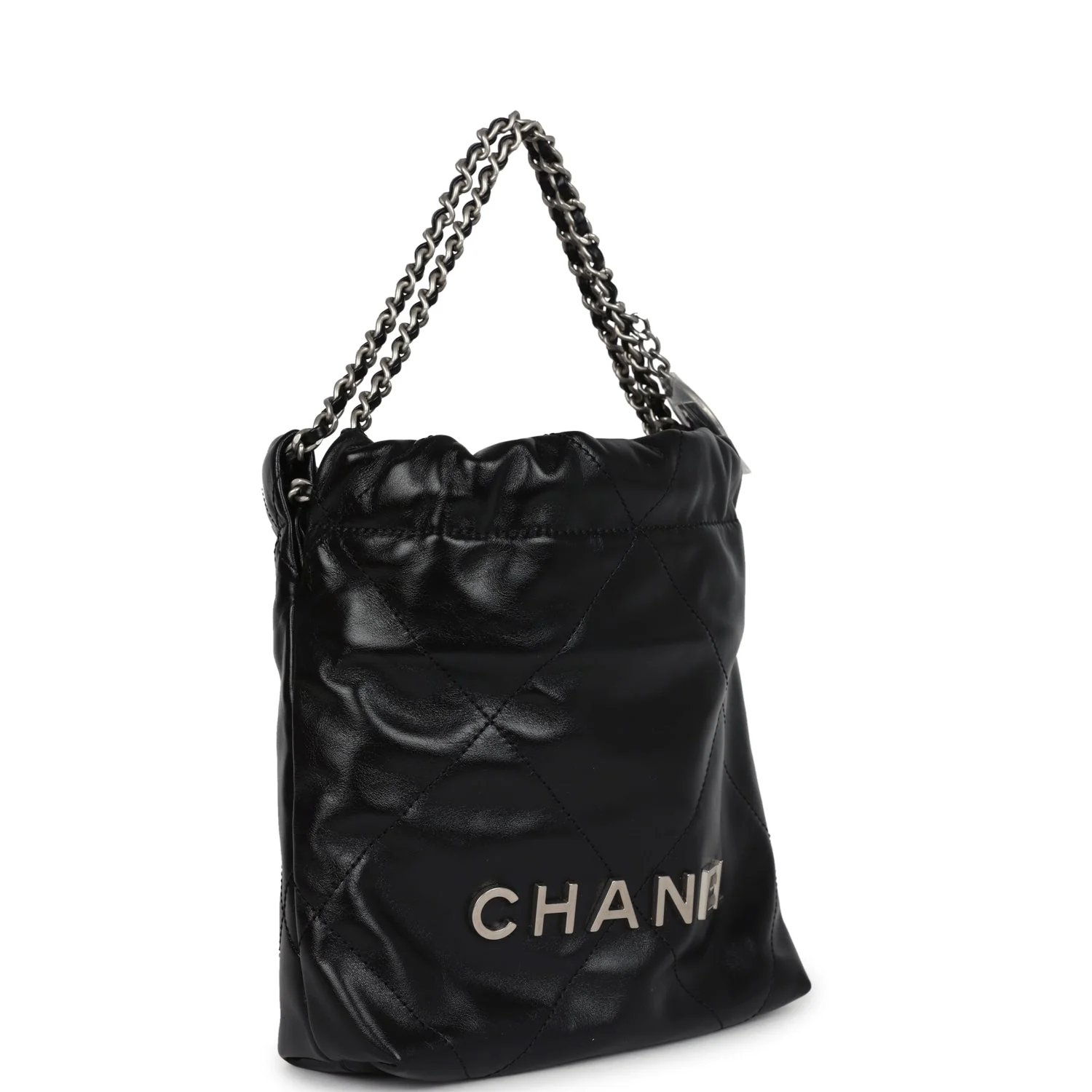 Mini 22 Bag Black Shiny Calfskin Brushed Silver Hardware