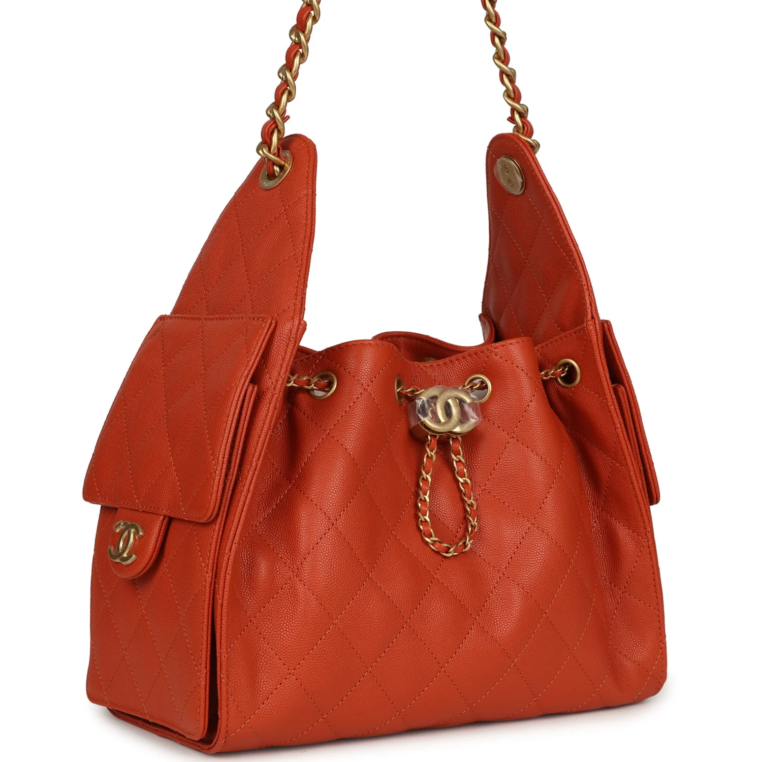 Small 25 Hobo Bag Dark Orange Caviar Antique Gold Hardware