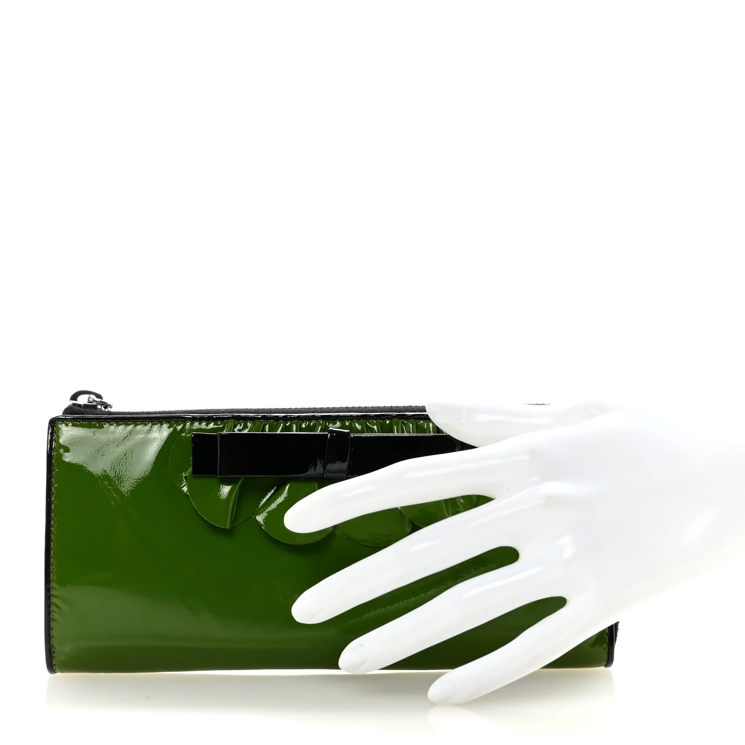 Patent Bow Flap Wallet Green Black