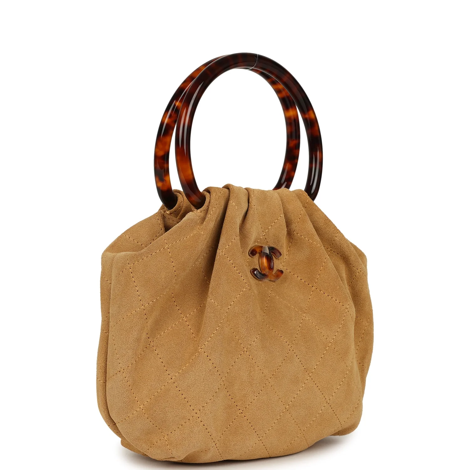 Small Pouch Beige Suede Tortoiseshell Hardware
