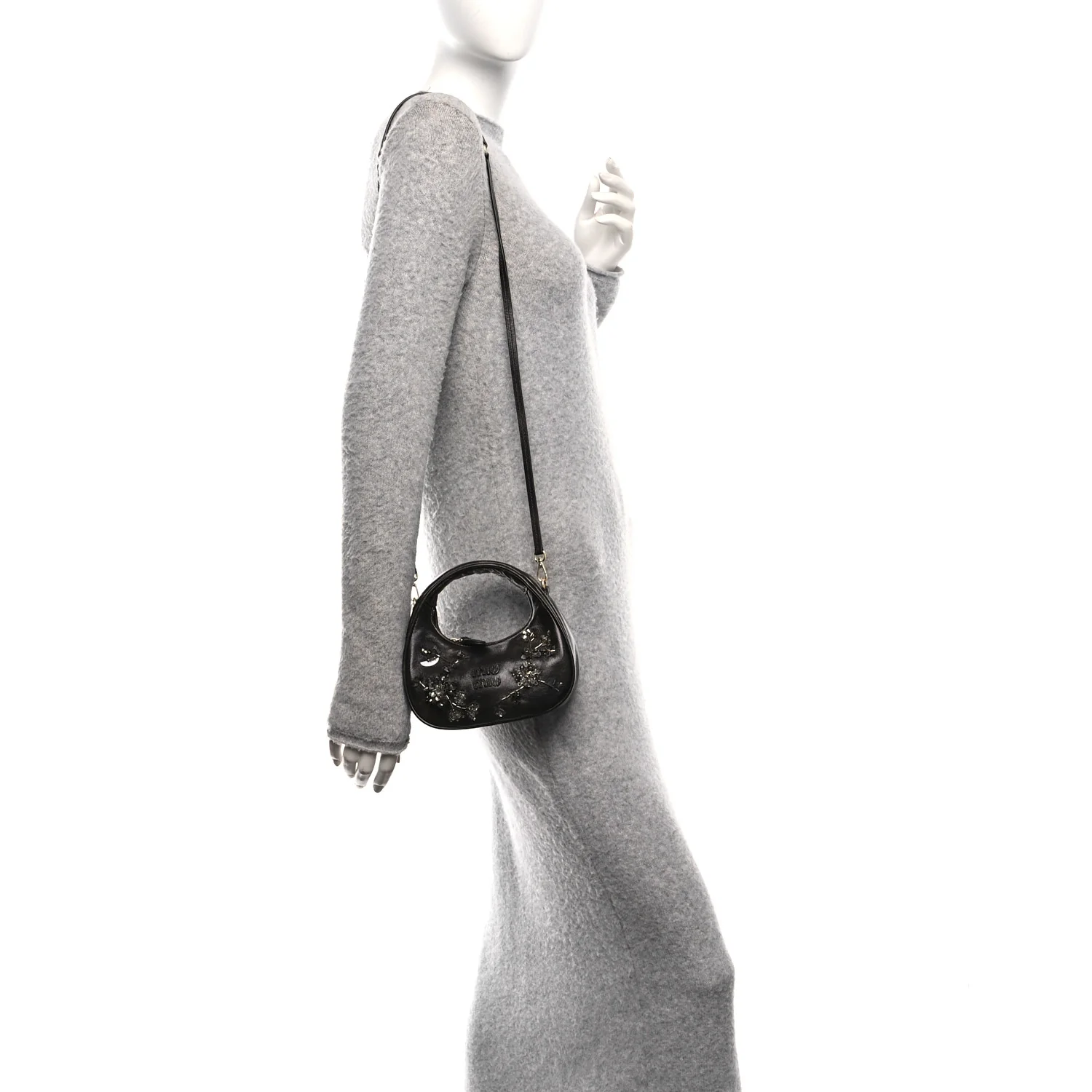 Nappa Crystal Embroidered Mini Wander Hobo Caffe