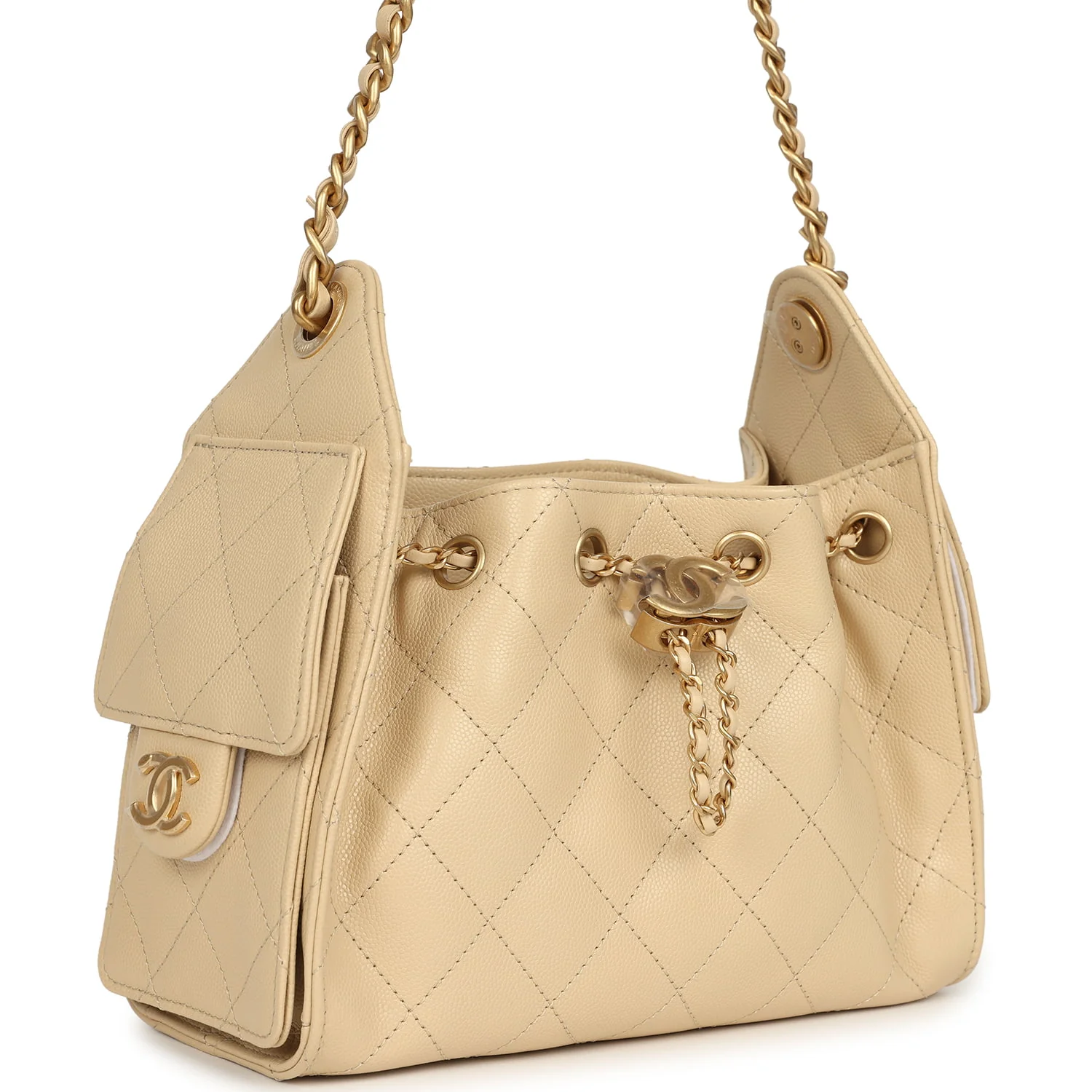 Mini 25 Hobo Bag Light Beige Caviar Antique Gold Hardware