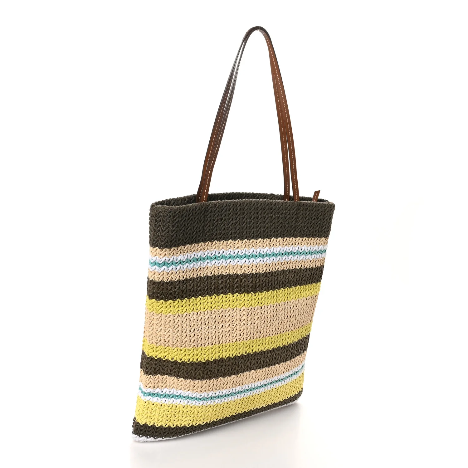Raffia Crochet Stripe Vertical Tote Bag Tundra Limone Natural