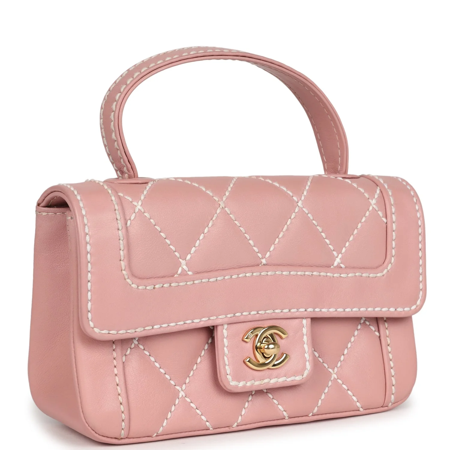 Vintage  Mini Wild Stitch Surpique Top Handle Flap Bag Pink Calfskin Gold Hardware
