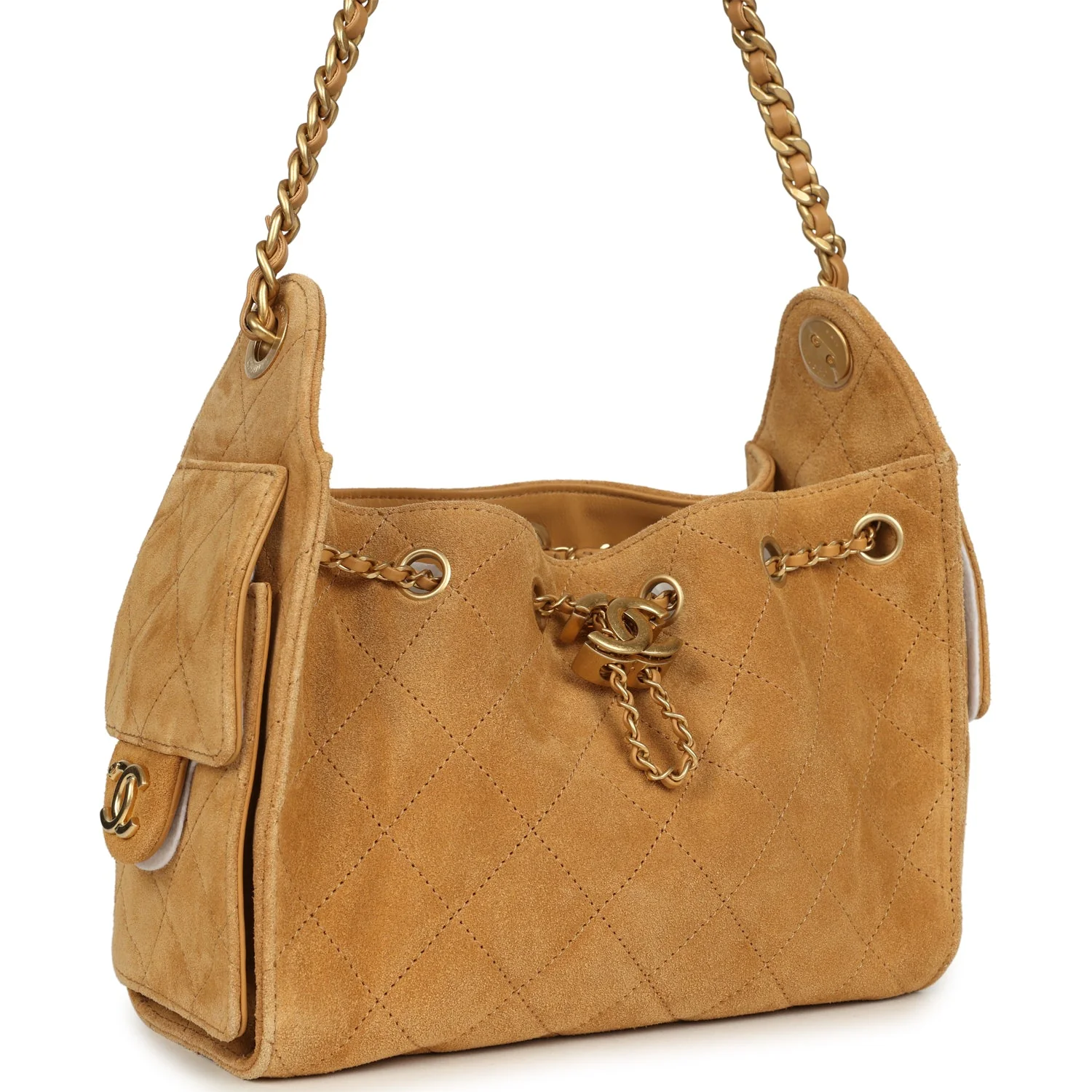Mini 25 Hobo Bag Tan Suede Antique Gold Hardware