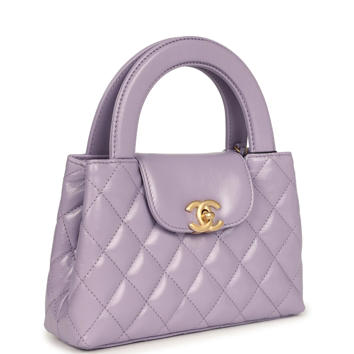 Small Kelly Shopper Light Purple Shiny Aged Calfskin Brushed Gold Hardware