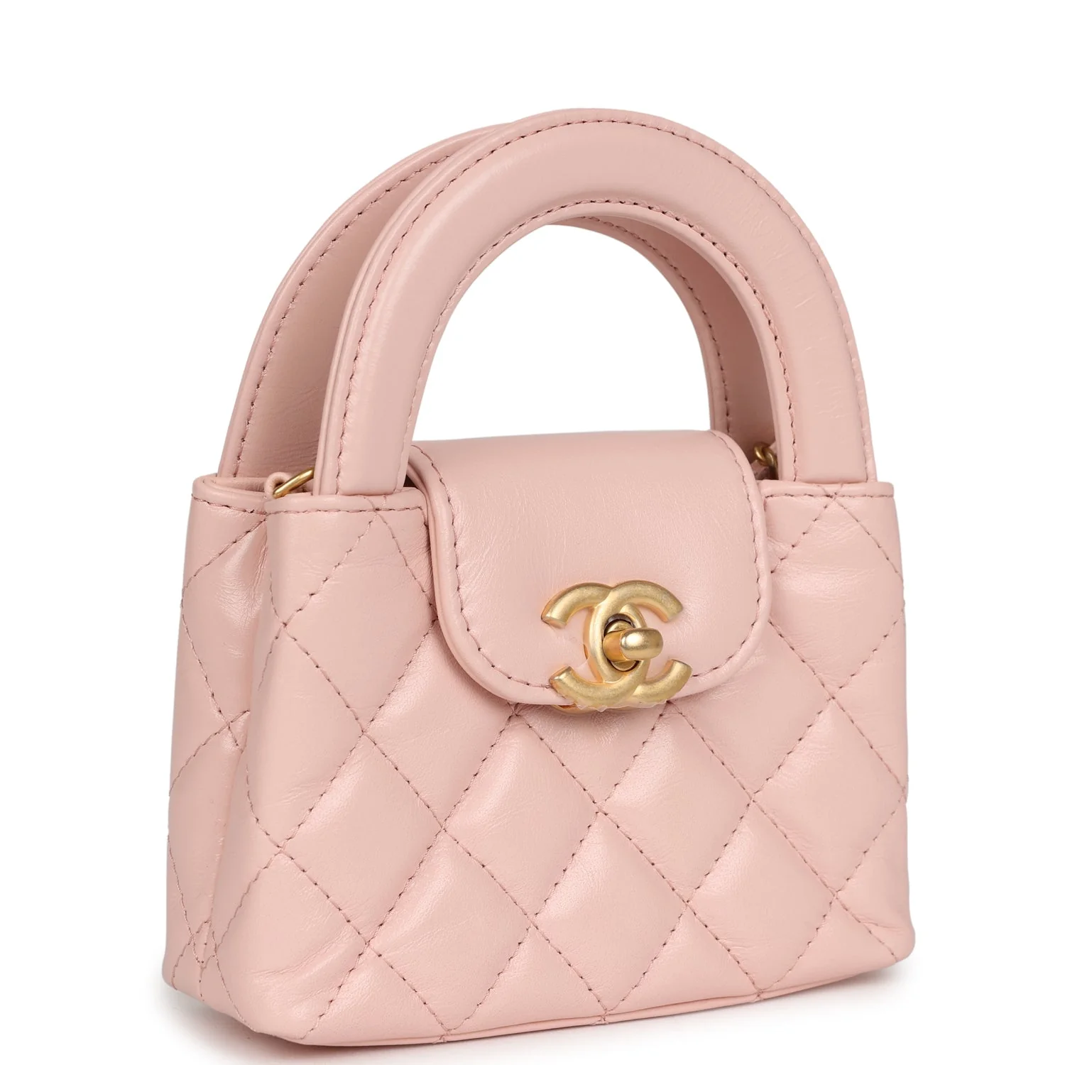 Nano Kelly Shopper Light Pink Shiny Aged Calfskin Brushed Gold Hardware
