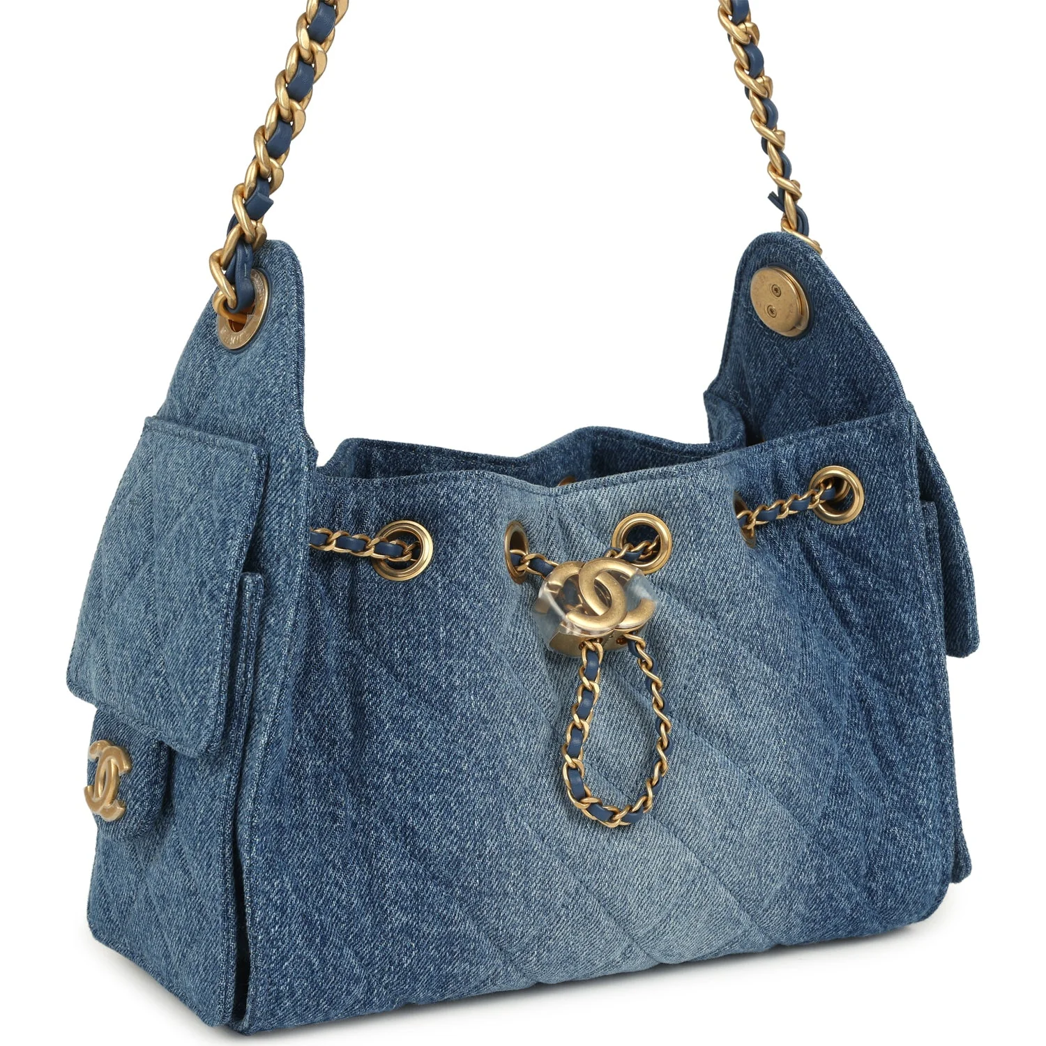 Mini 25 Hobo Bag Blue Washed Denim Antique Gold Hardware