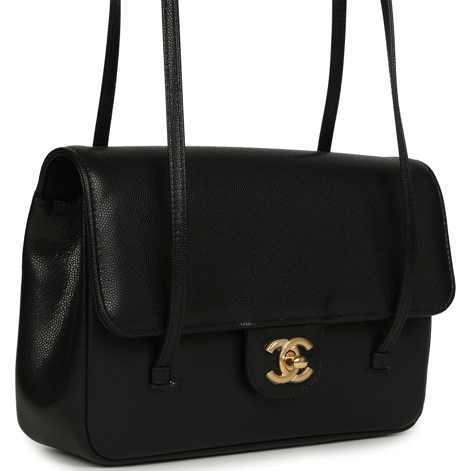 Small Preppy Coco Flap Bag Black Shiny Caviar Brushed Gold Hardware