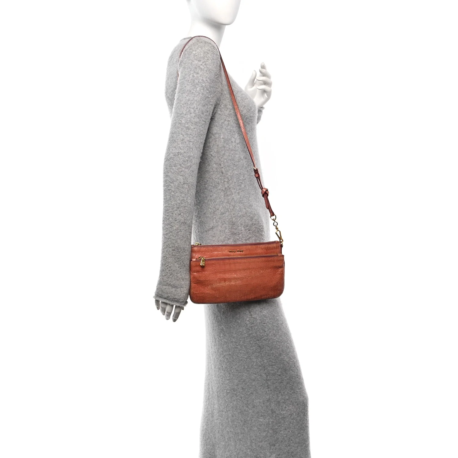 Vernice Crocodile Embossed Crossbody Bag Antico