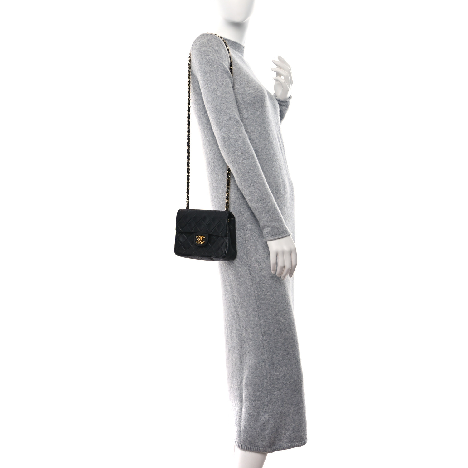 Lambskin Quilted Mini Square Flap Bag Black