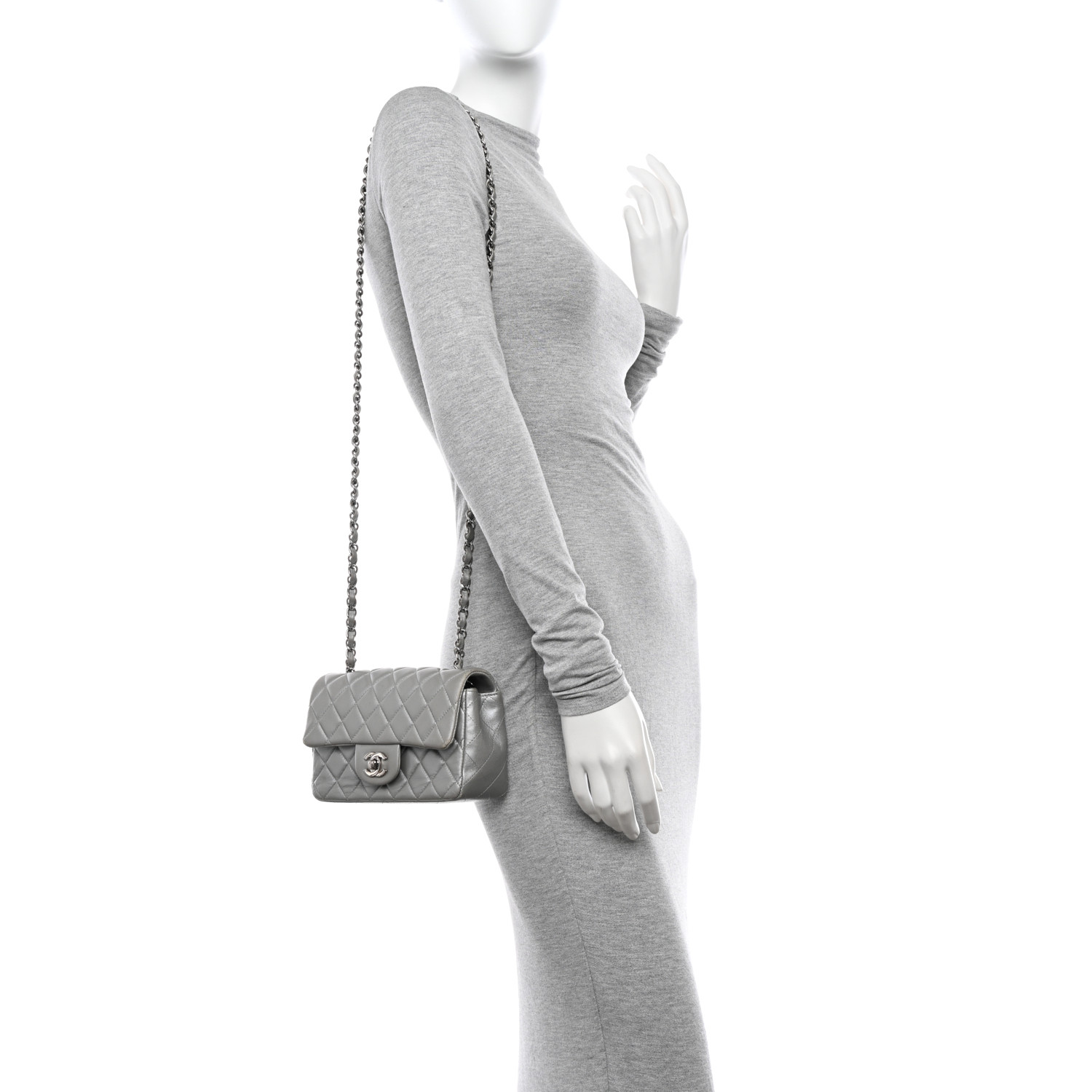Metallic Lambskin Quilted Mini Rectangular Flap Silver