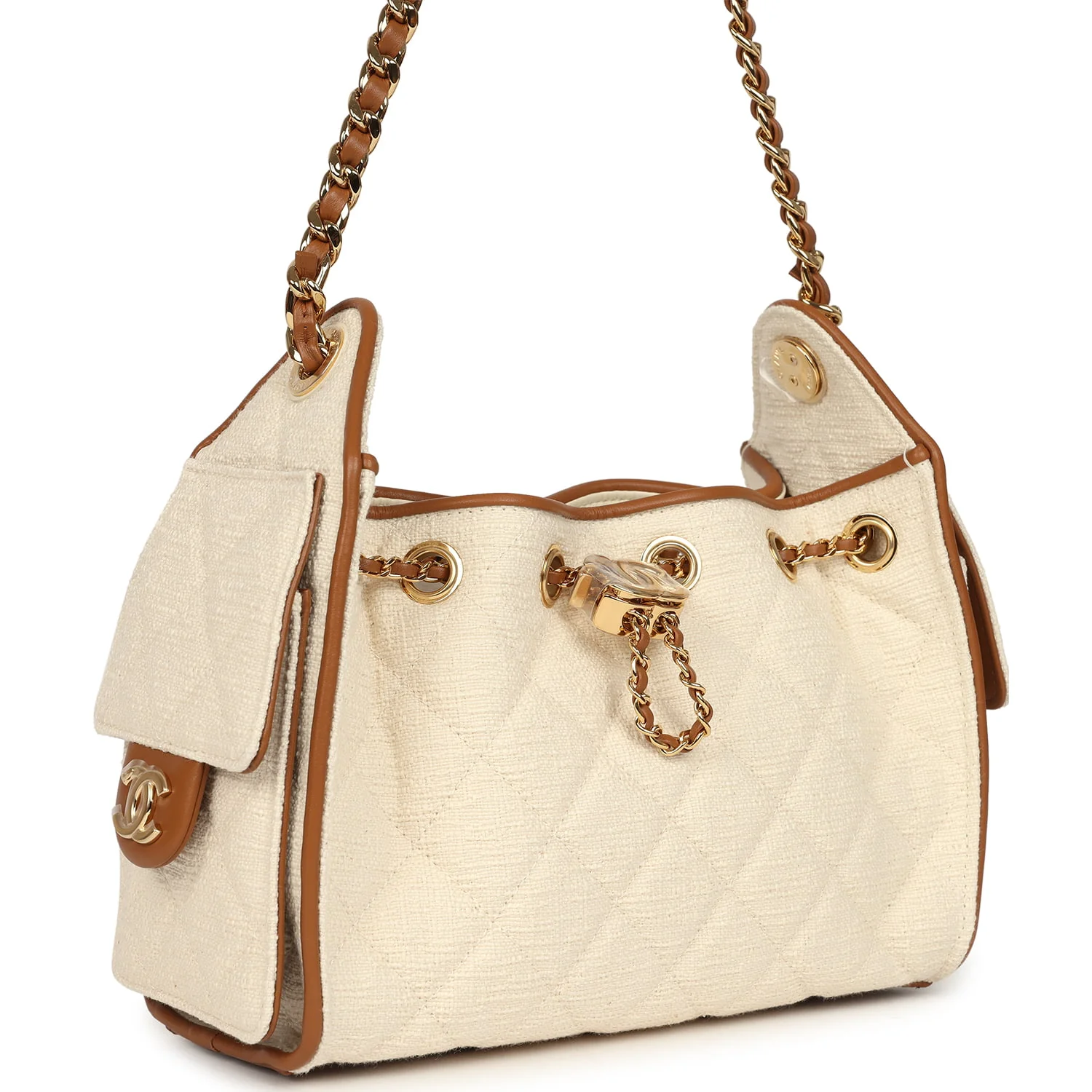 Mini 25 Hobo Bag Ecru Canvas and Camel Calfskin Gold Hardware