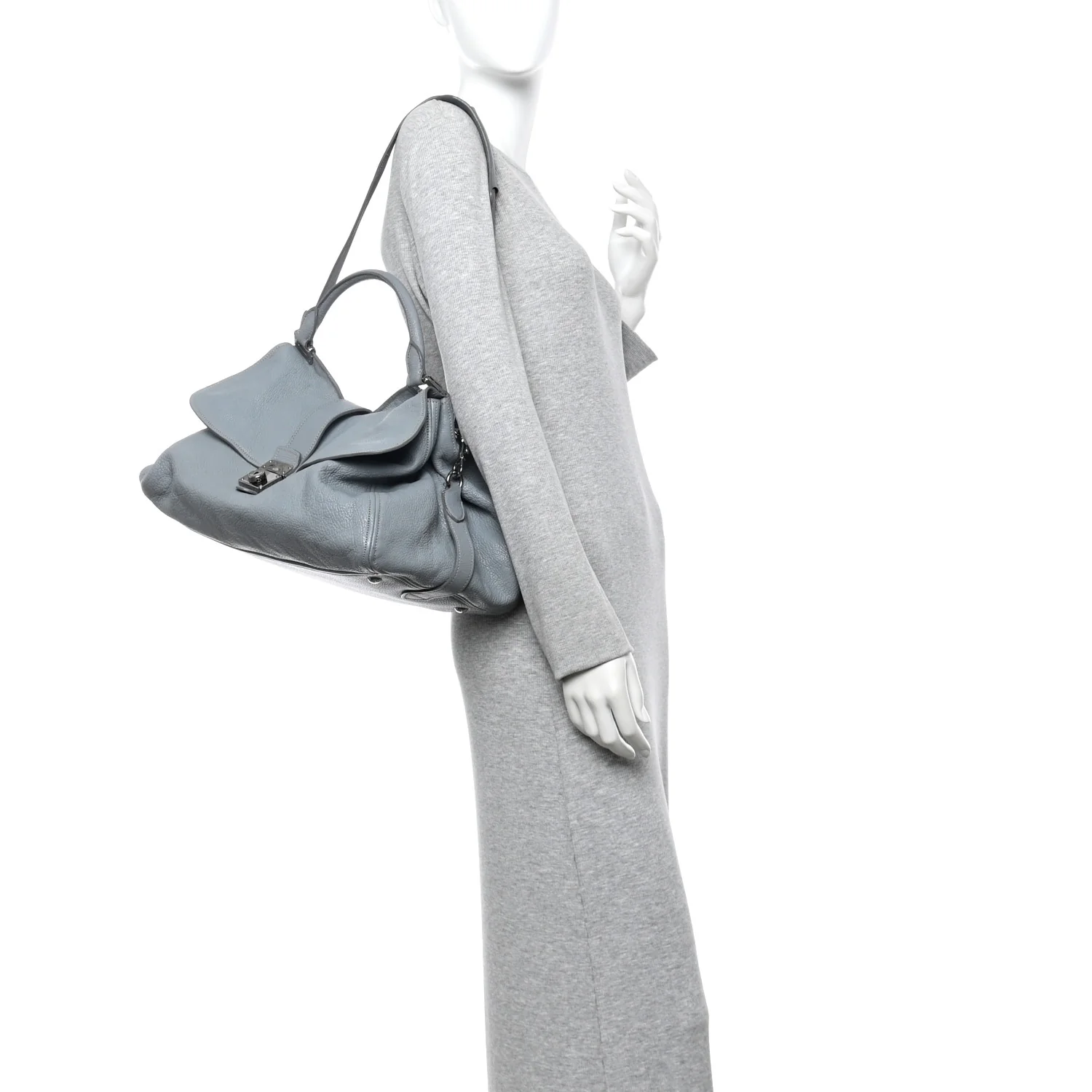 Goatskin Madras Top Handle Shoulder Bag Light Blue