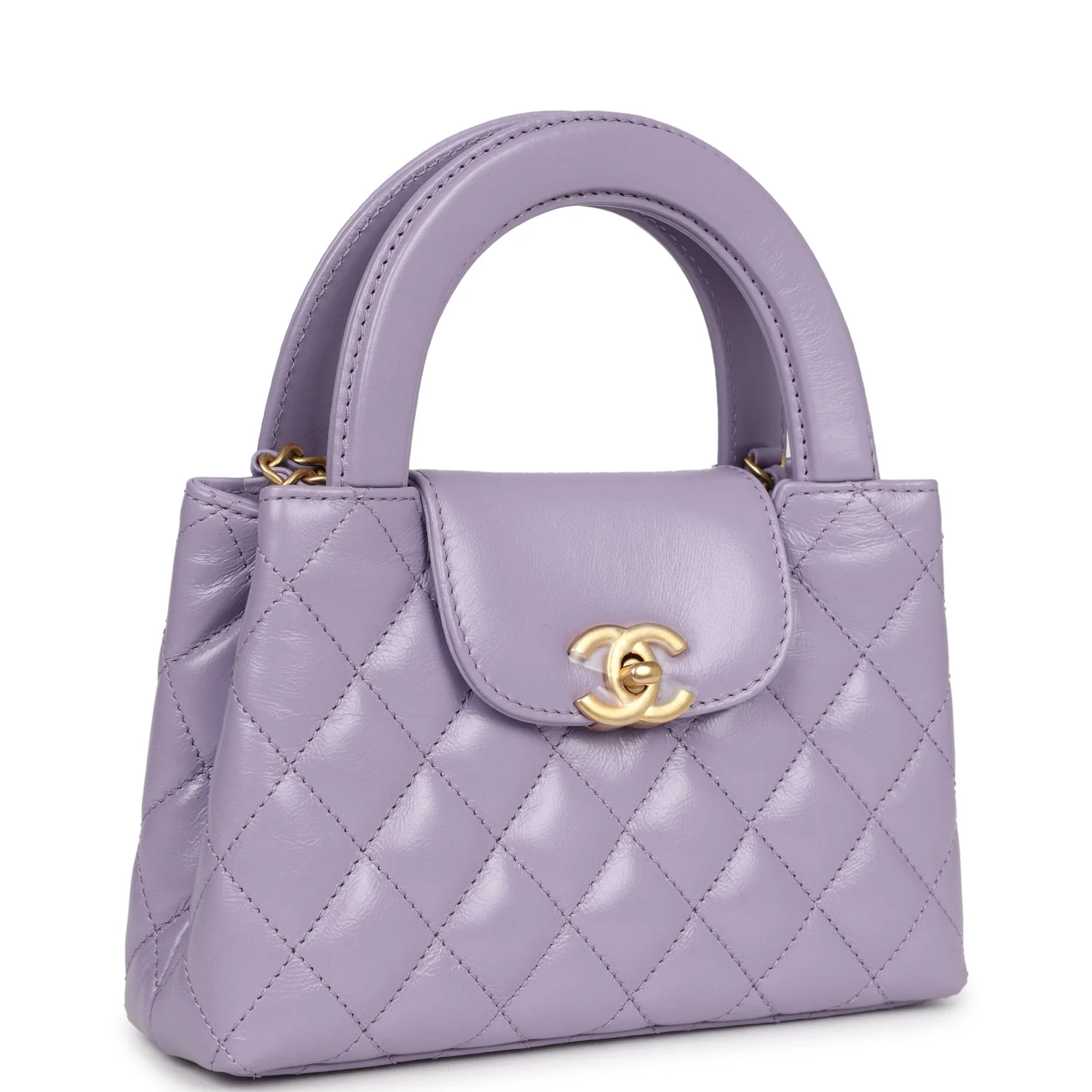 Small Kelly Shopper Light Purple Shiny Aged Calfskin Brushed Gold Hardware