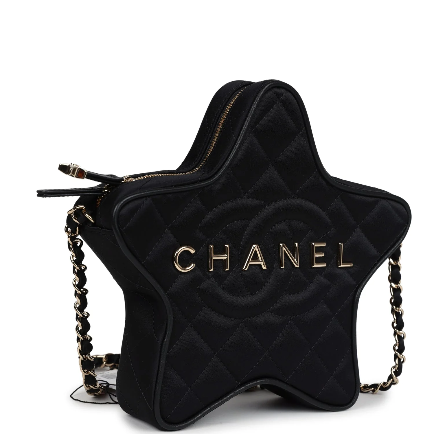 Star Bag Black Satin Light Gold Hardware