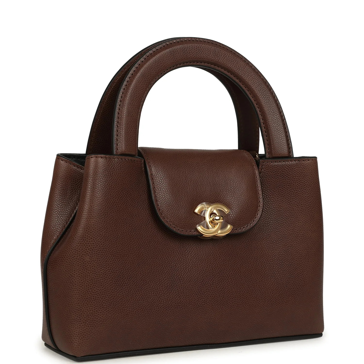 Small Kelly Shopper Brown Caviar Gold Hardware