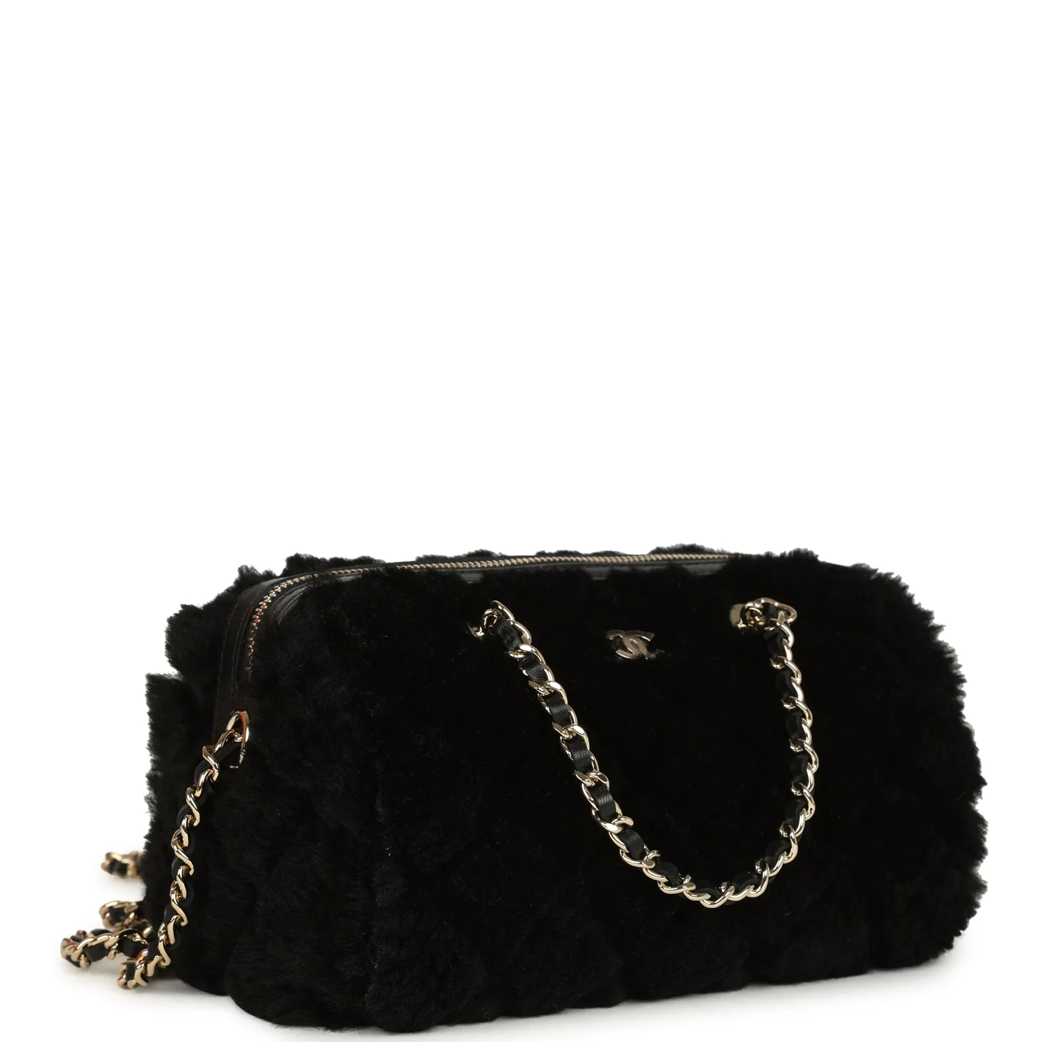Mini Timeless Classic Barrel Bag with Chain Black Shearling Light Gold Hardware