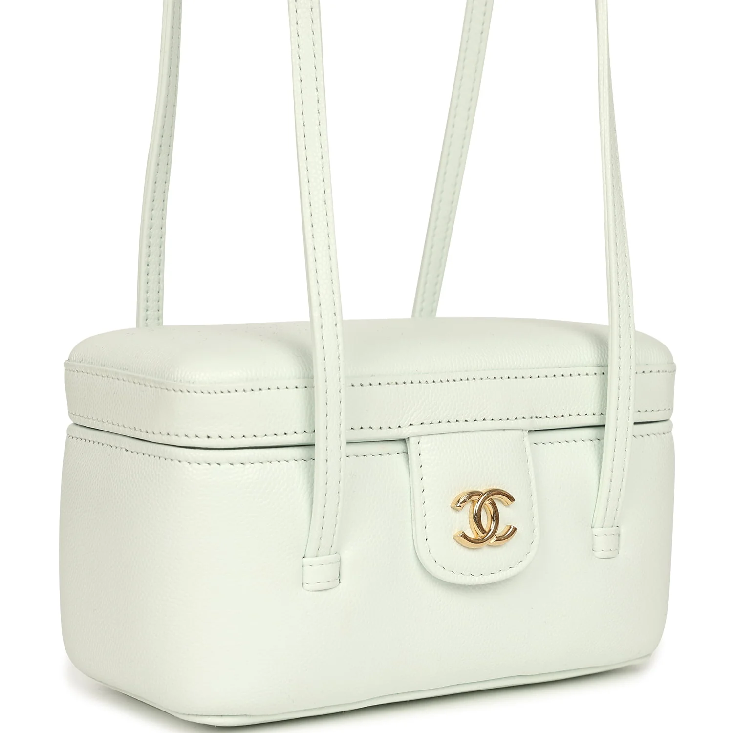 Preppy Coco Long Vanity with Straps Light Blue Shiny Caviar Brushed Gold Hardware
