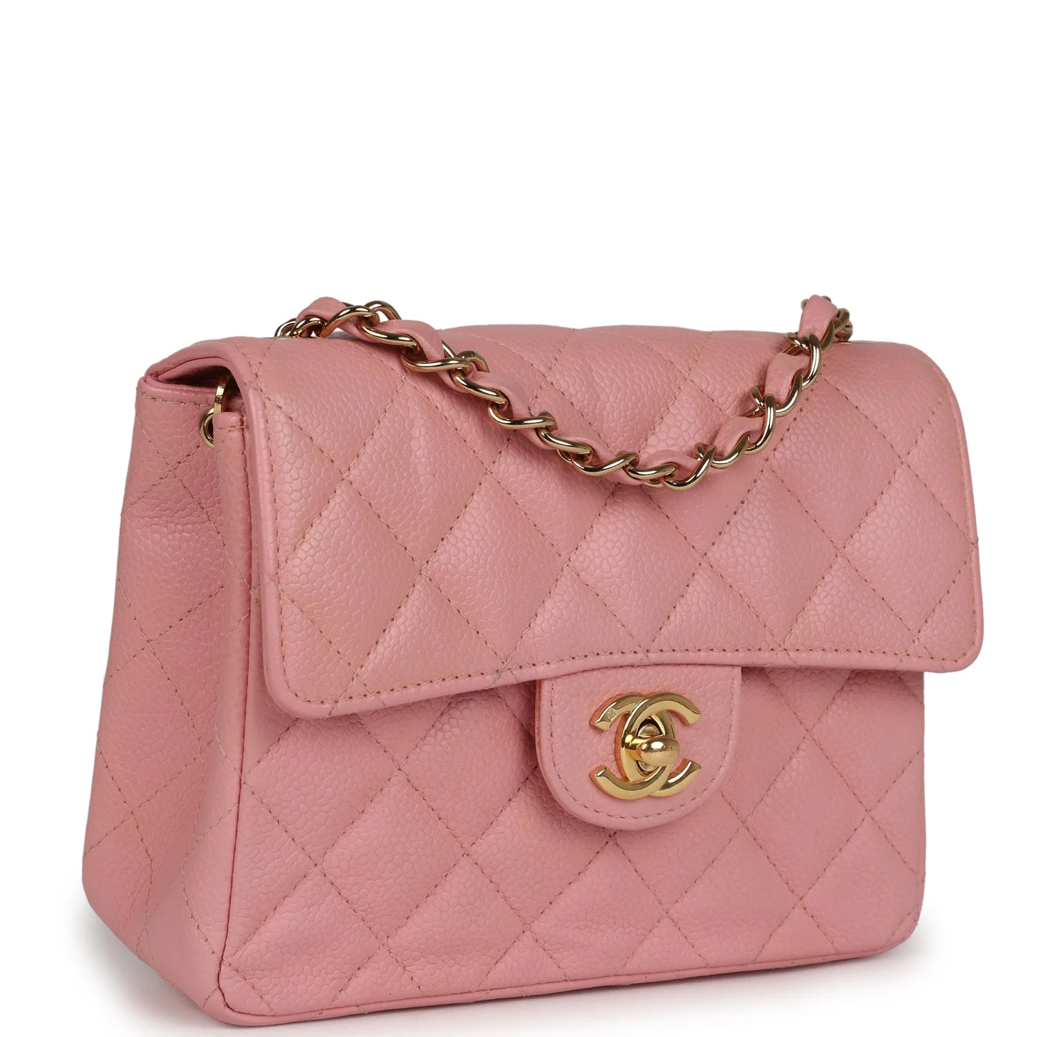 Vintage  Mini Square Flap Pink Caviar Gold Hardware