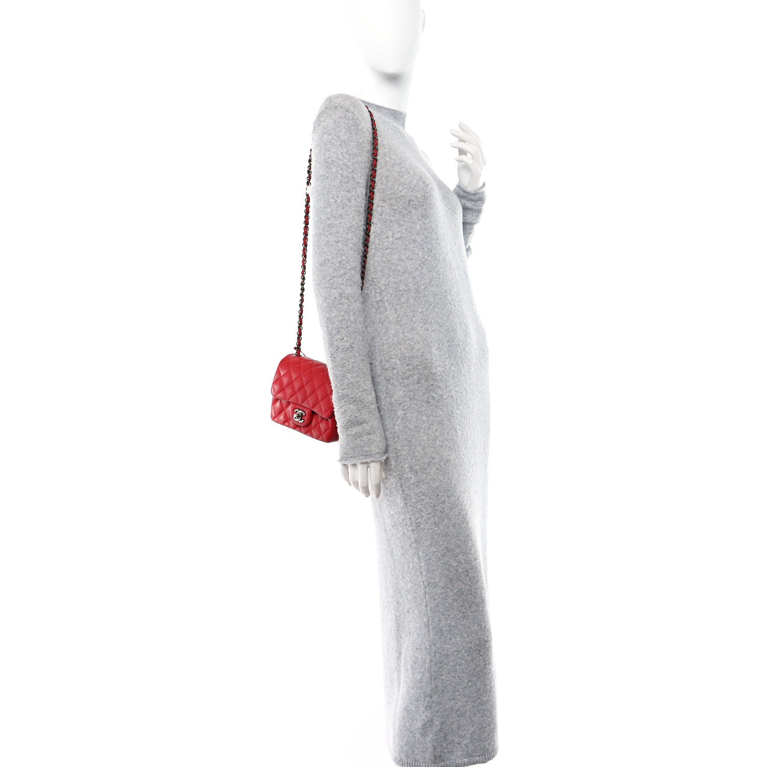 Lambskin Quilted Mini Square Flap Red