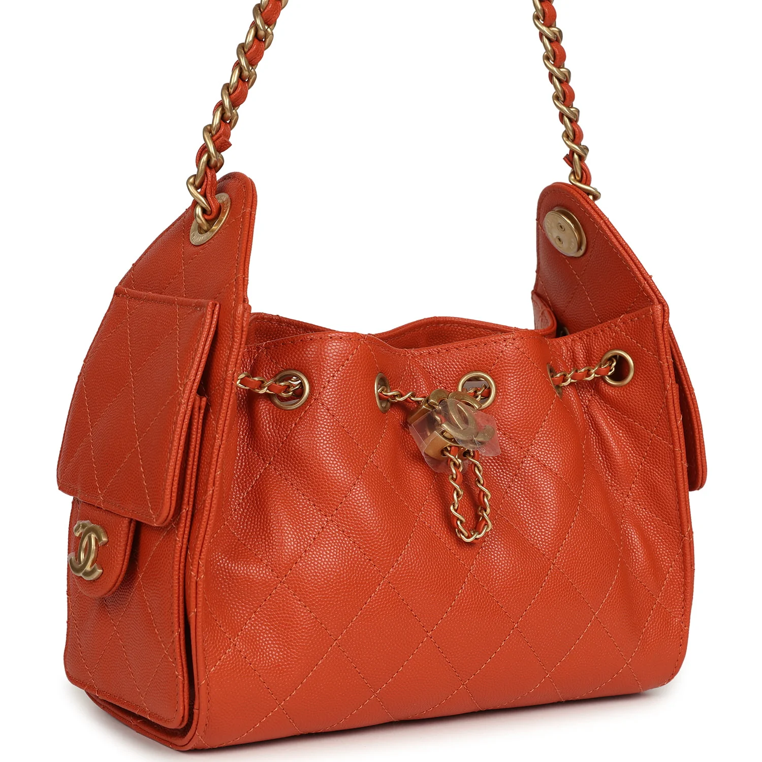 Mini 25 Hobo Bag Dark Orange Caviar Antique Gold Hardware