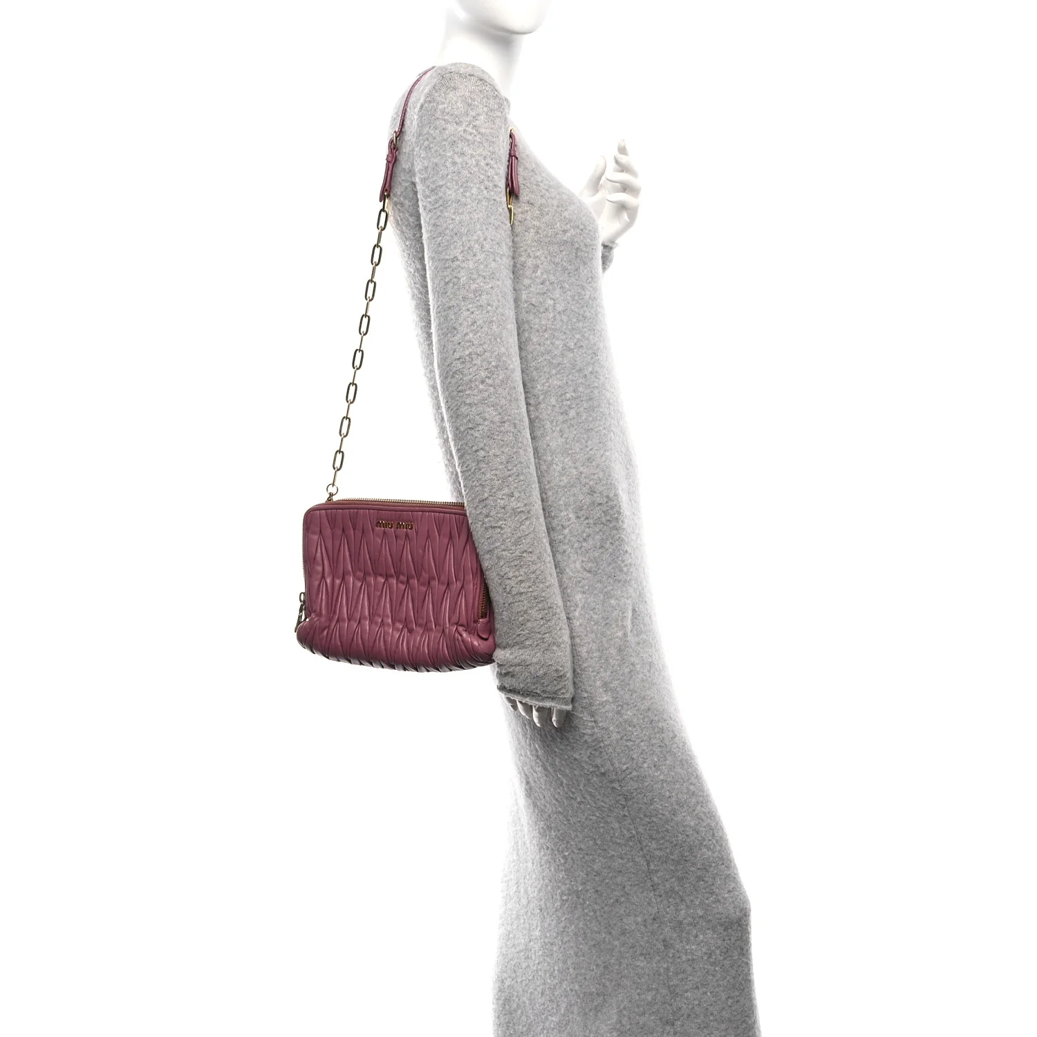 Vitello Lux Matelasse Double Zip Shoulder Bag Rosa