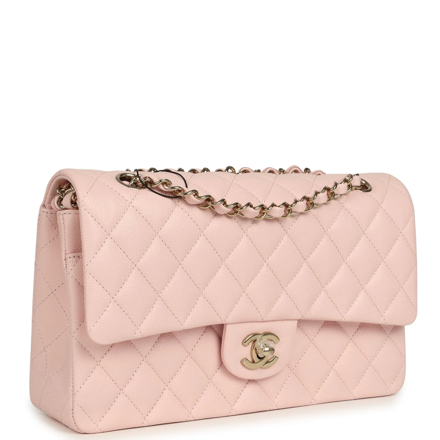 Medium Classic Double Flap Bag Light Pink Shiny Caviar Light Gold Hardware