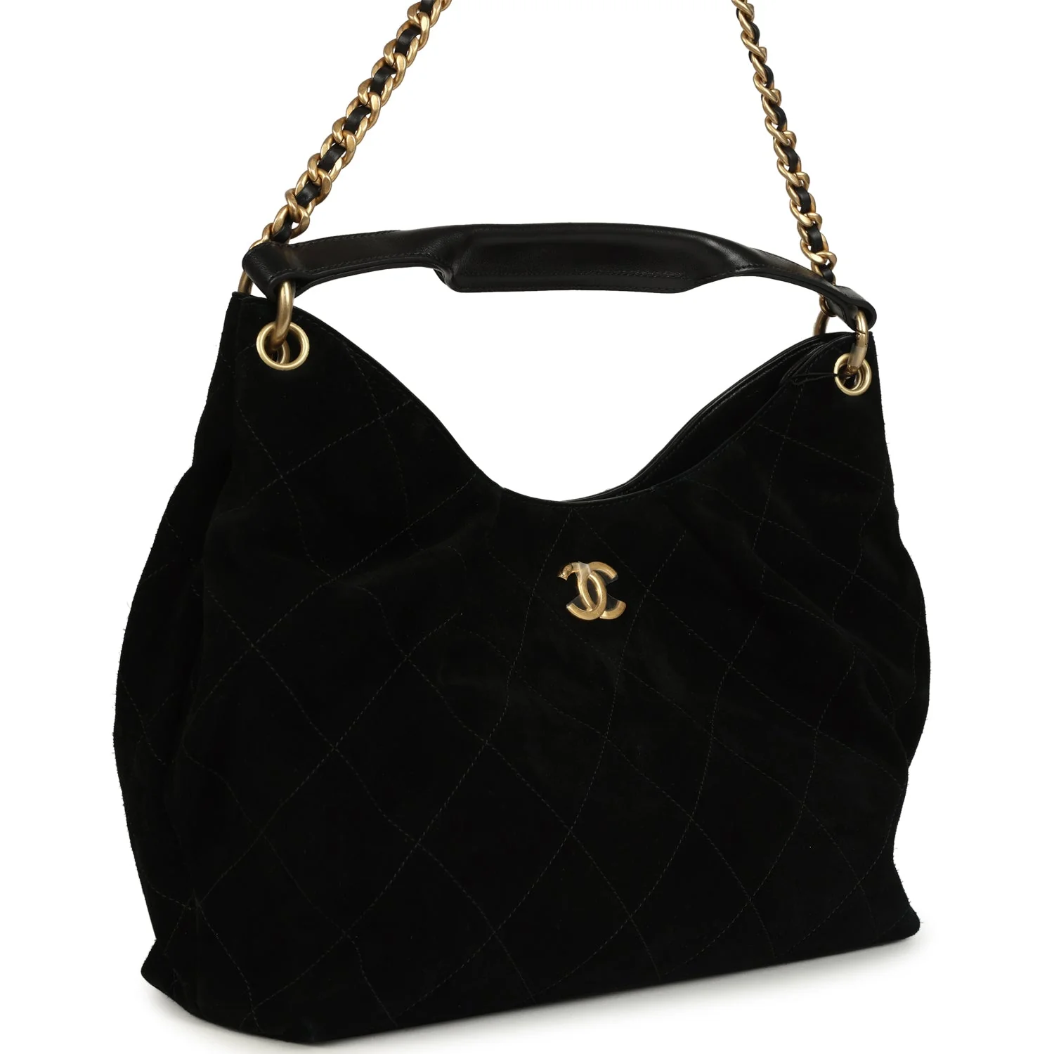 Maxi Hobo Bag Black Suede Antique Gold Hardware