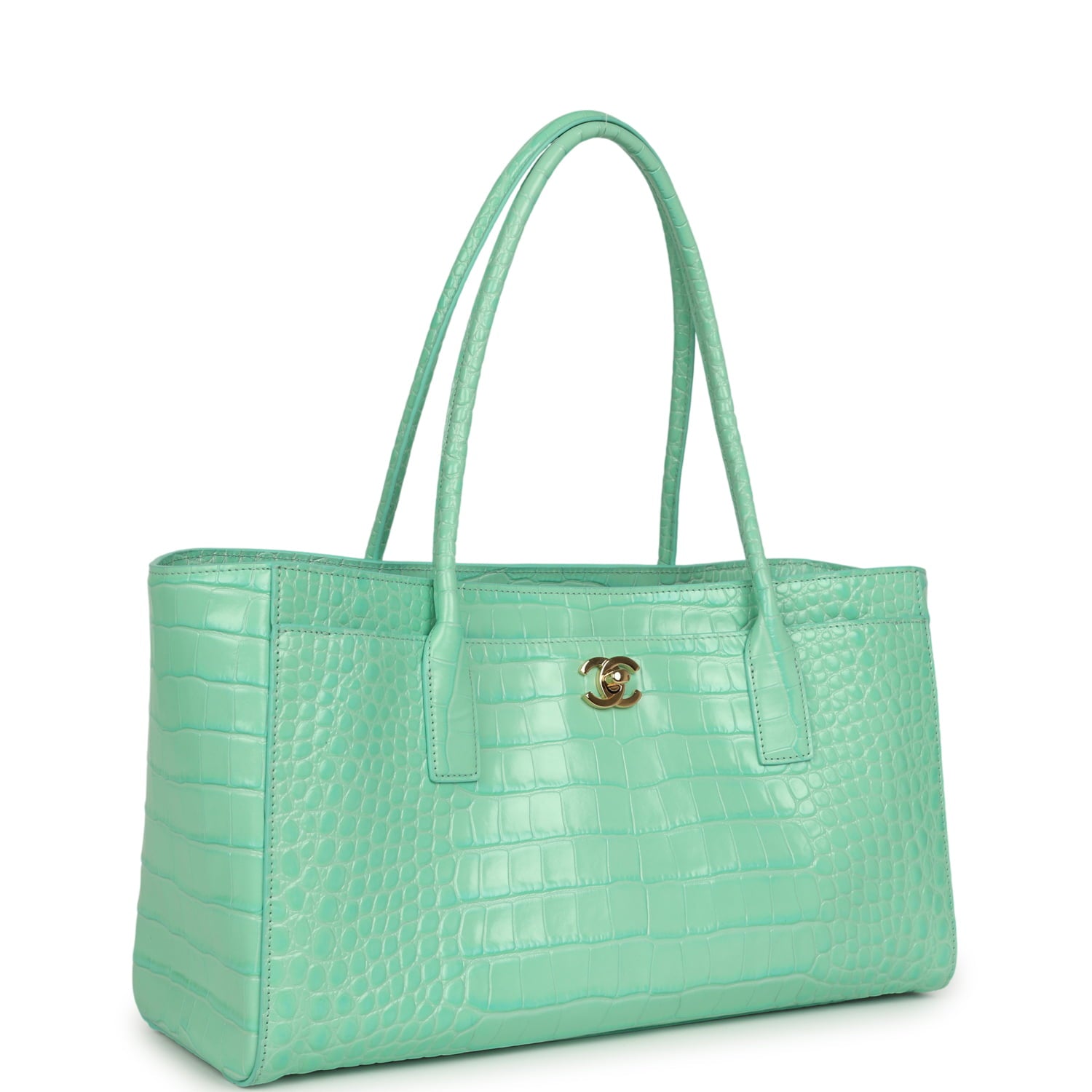 CHANEL 26SS Small Tote Crocodile Embossed Green