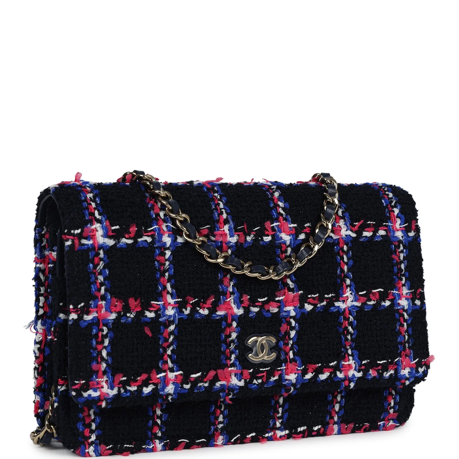Wallet On Chain WOC Navy Multicolored Tweed Gold Hardware