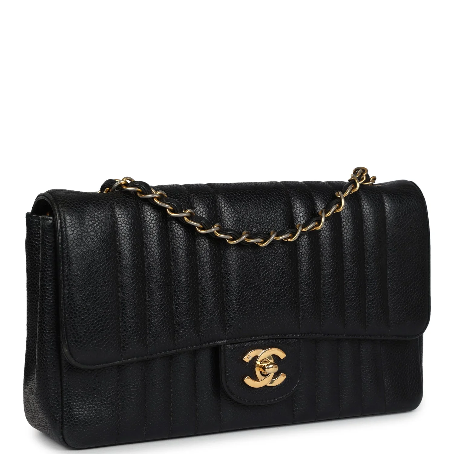 Vintage  Medium Vertical Flap Bag Black Caviar Gold Hardware
