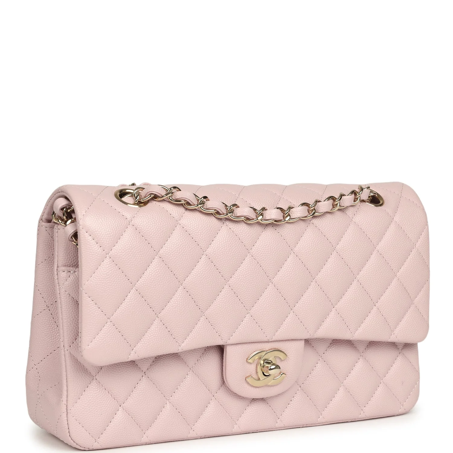 Medium Classic Double Flap Bag Light Pink Shiny Caviar Light Gold Hardware